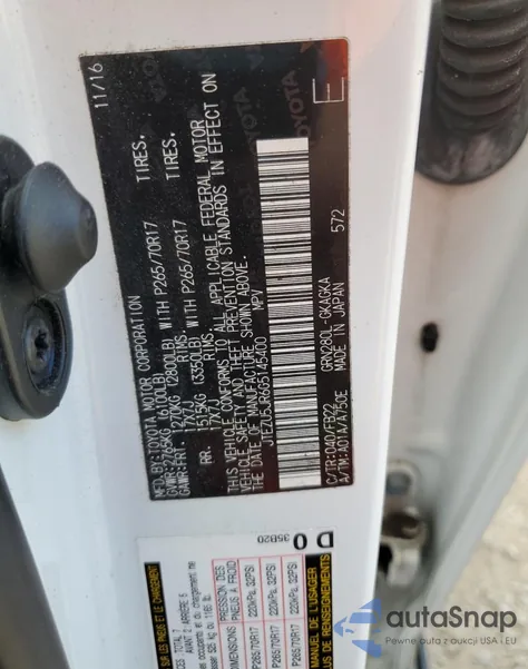 2016 Toyota 4Runner Sr5 из США, поврежденный, VIN JTEZU5JR6G5145400